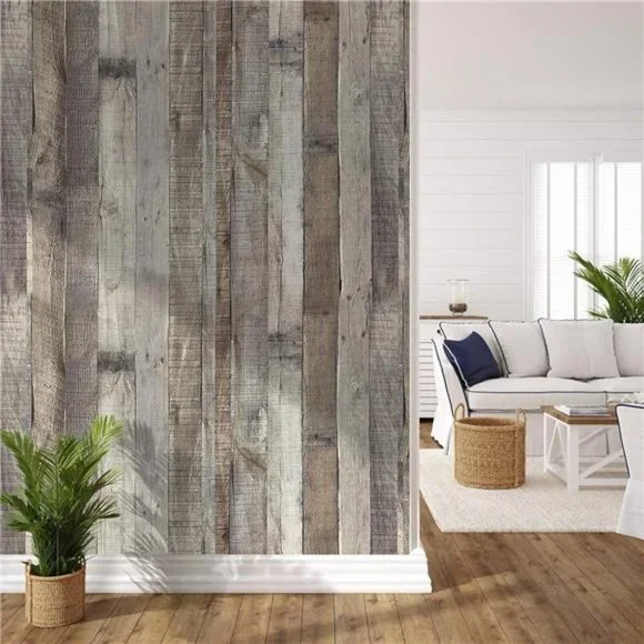 Vintage Wood Wallpaper Stick and Peel Self Adhesive Distressed 17.71”x 393.7”